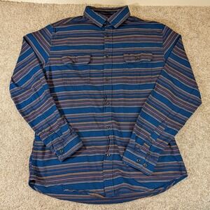 Goodfellow & Co Mens Blue Striped Flannel Button Down Shirt Large Standard Fit